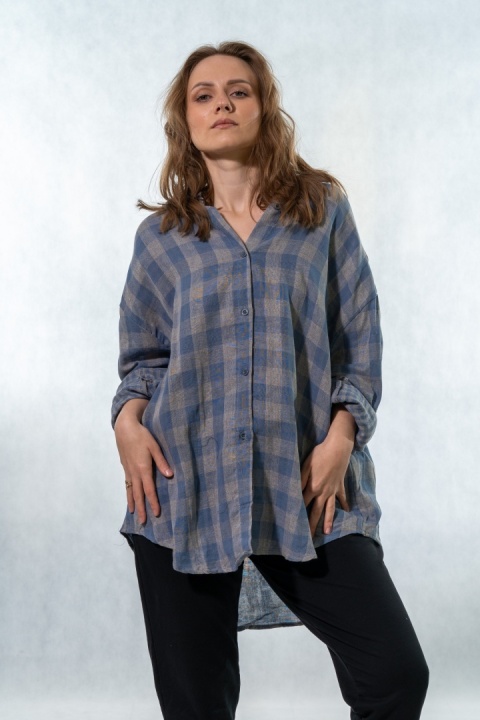 Koszula oversize w kratę – denim blue