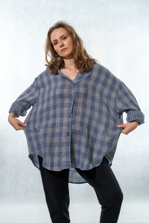 Koszula oversize w kratę – denim blue