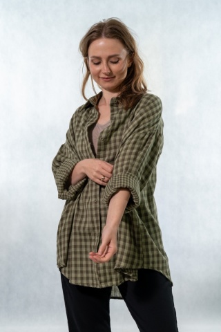 Koszula oversize w kratę - olive green