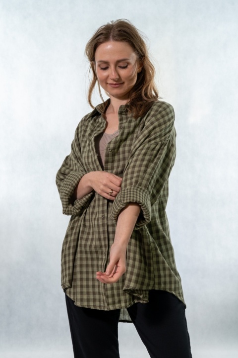 Koszula oversize w kratę - olive green