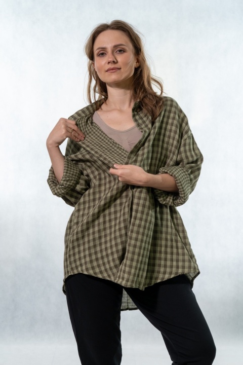 Koszula oversize w kratę - olive green