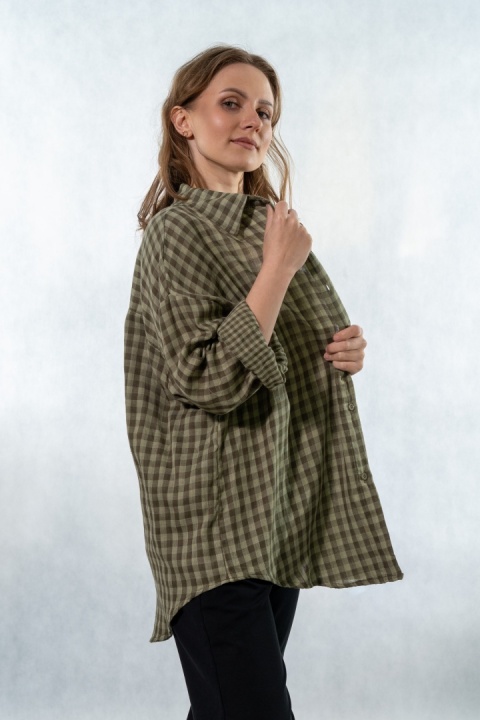 Koszula oversize w kratę - olive green
