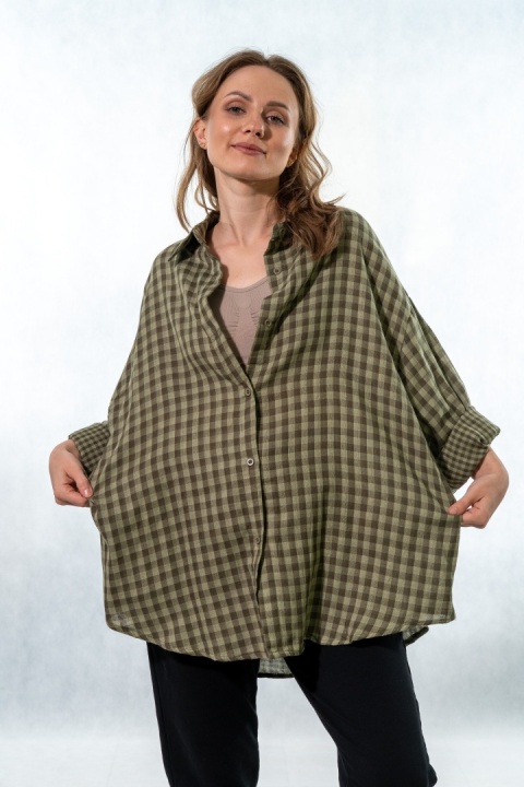 Koszula oversize w kratę - olive green