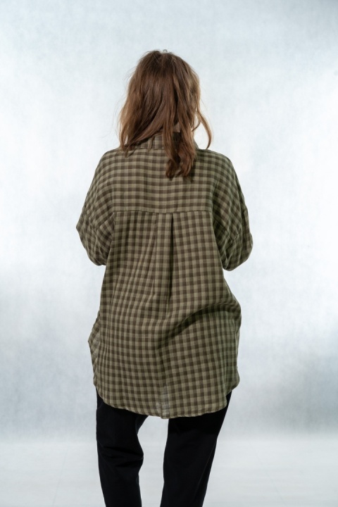 Koszula oversize w kratę - olive green