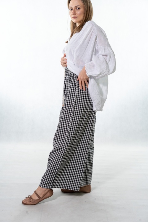Spodnie w kratkę z bawełną i lnem - U.M Fashion