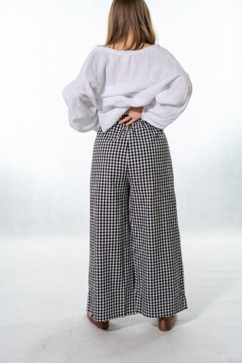 Spodnie w kratkę z bawełną i lnem - U.M Fashion