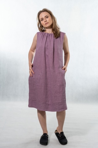 Sukienka "Simplicity" - minimalistyczna sukienka z lnu Smoky lilac