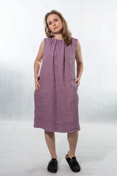 Sukienka "Simplicity" - minimalistyczna sukienka z lnu Smoky lilac