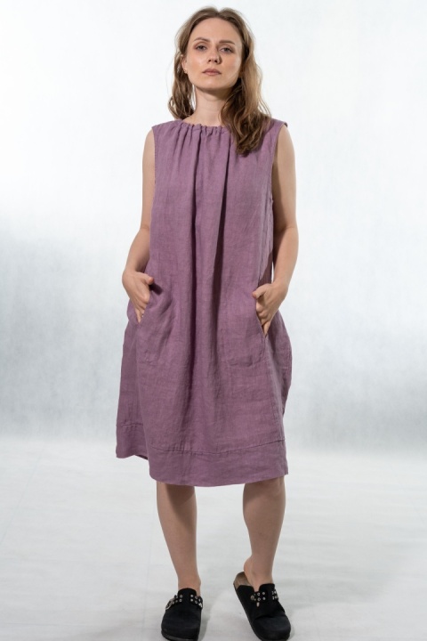 Sukienka "Simplicity" - minimalistyczna sukienka z lnu Smoky lilac