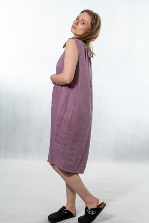 Sukienka "Simplicity" - minimalistyczna sukienka z lnu Smoky lilac