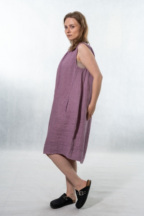 Sukienka "Simplicity" - minimalistyczna sukienka z lnu Smoky lilac
