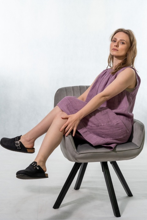 Sukienka "Simplicity" - minimalistyczna sukienka z lnu Smoky lilac