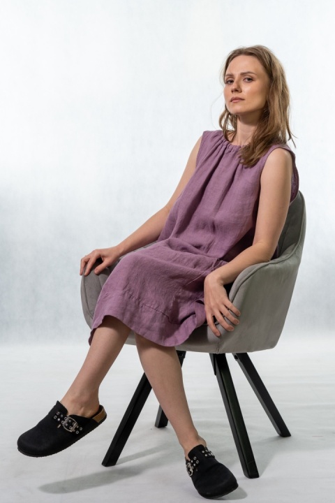 Sukienka "Simplicity" - minimalistyczna sukienka z lnu Smoky lilac