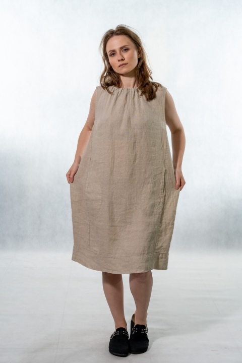 Sukienka "Simplicity" - minimalistyczna sukienka z lnu Beige