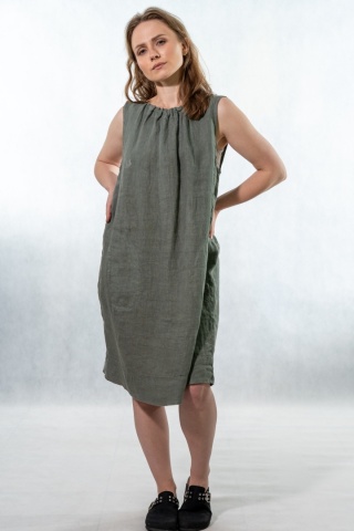 Sukienka "Simplicity" - minimalistyczna sukienka z lnu Olive grey