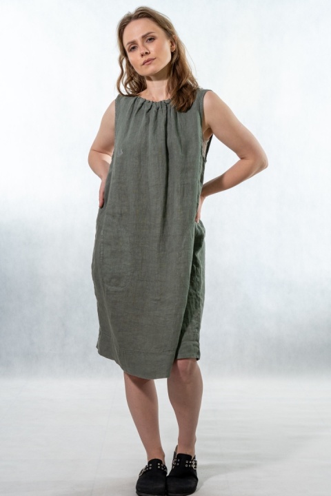 Sukienka "Simplicity" - minimalistyczna sukienka z lnu Olive grey