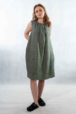 Sukienka "Simplicity" - minimalistyczna sukienka z lnu Olive grey