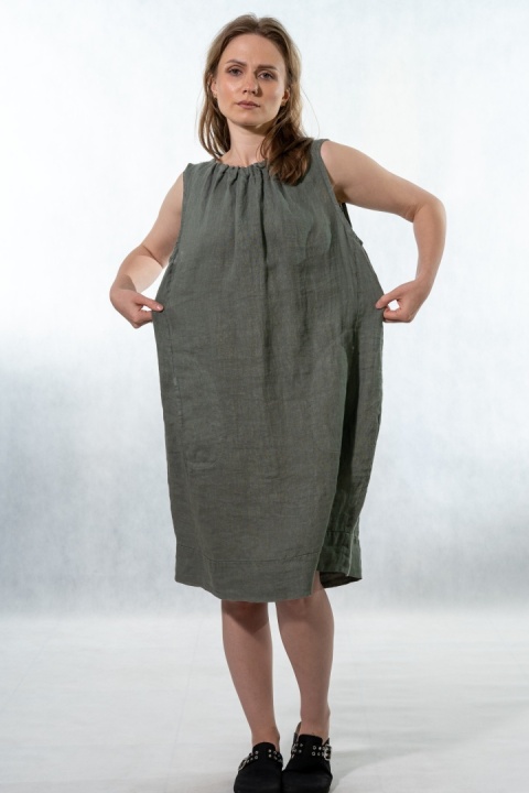 Sukienka "Simplicity" - minimalistyczna sukienka z lnu Olive grey