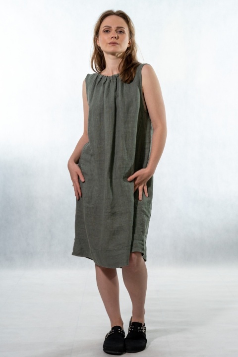 Sukienka "Simplicity" - minimalistyczna sukienka z lnu Olive grey