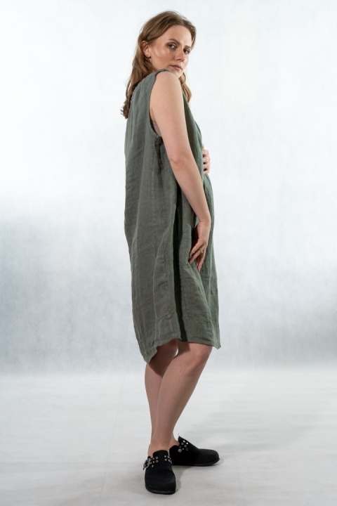 Sukienka "Simplicity" - minimalistyczna sukienka z lnu Olive grey
