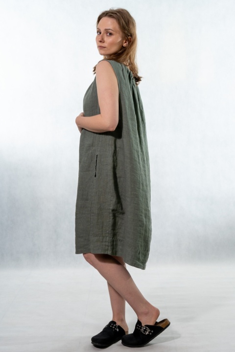 Sukienka "Simplicity" - minimalistyczna sukienka z lnu Olive grey