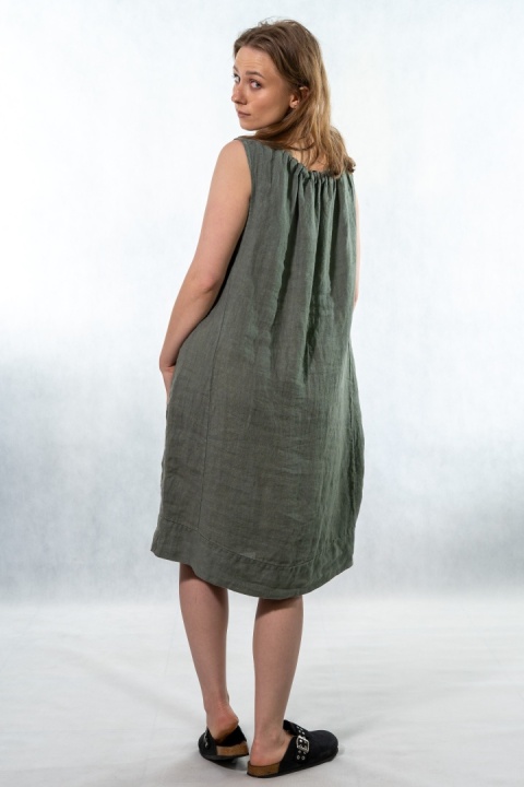 Sukienka "Simplicity" - minimalistyczna sukienka z lnu Olive grey
