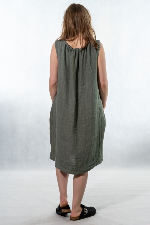 Sukienka "Simplicity" - minimalistyczna sukienka z lnu Olive grey