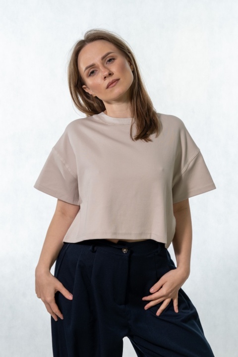 T-shirt MyStar crop - Beżowy