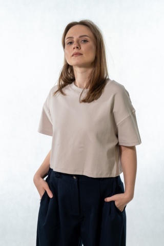 T-shirt MyStar crop - Beżowy
