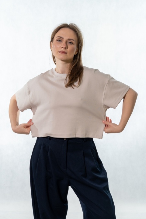 T-shirt MyStar crop - Beżowy