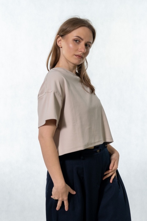 T-shirt MyStar crop - Beżowy