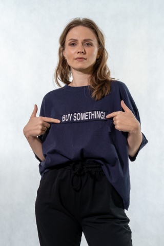 T-shirt oversize „BUY SOMETHING!” - Granatowy
