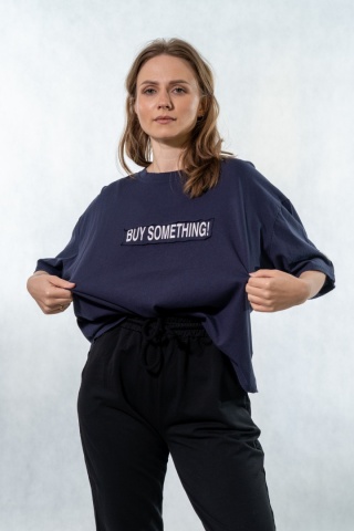 T-shirt oversize „BUY SOMETHING!” - Granatowy