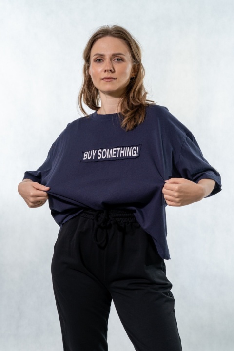 T-shirt oversize „BUY SOMETHING!” - Granatowy