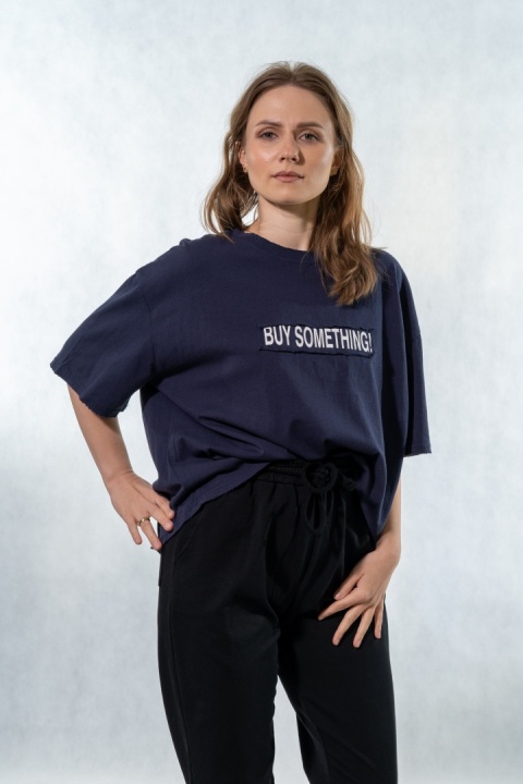 T-shirt oversize „BUY SOMETHING!” - Granatowy