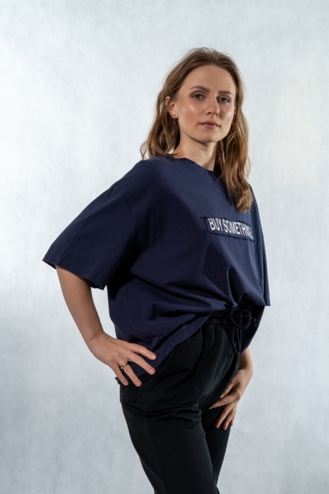T-shirt oversize „BUY SOMETHING!” - Granatowy