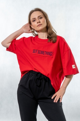 T-shirt oversize „BUY SOMETHING!” - Czerwony
