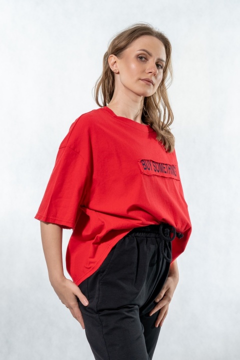 T-shirt oversize „BUY SOMETHING!” - Czerwony