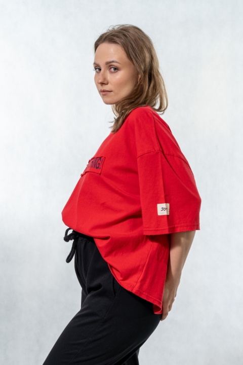 T-shirt oversize „BUY SOMETHING!” - Czerwony