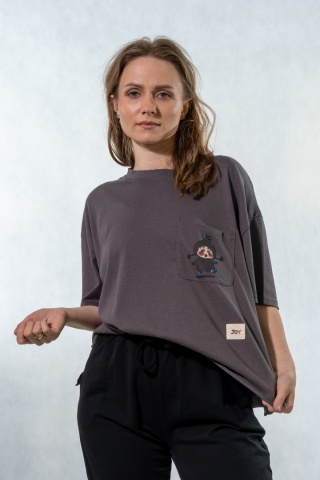 T-shirt oversize „JOY" - Grafitowy