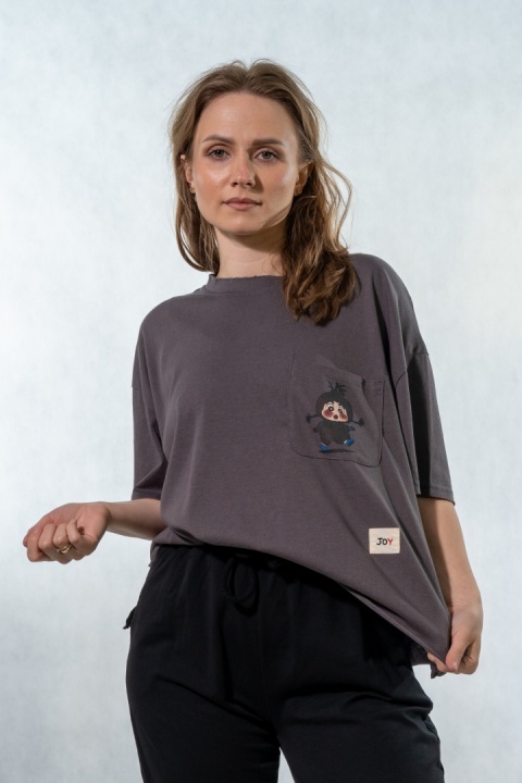T-shirt oversize „JOY" - Grafitowy