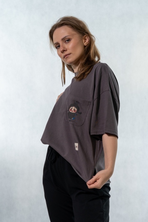 T-shirt oversize „JOY" - Grafitowy