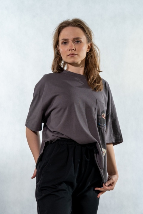 T-shirt oversize „JOY" - Grafitowy