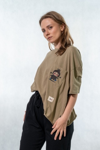 T-shirt oversize „JOY” – Khaki