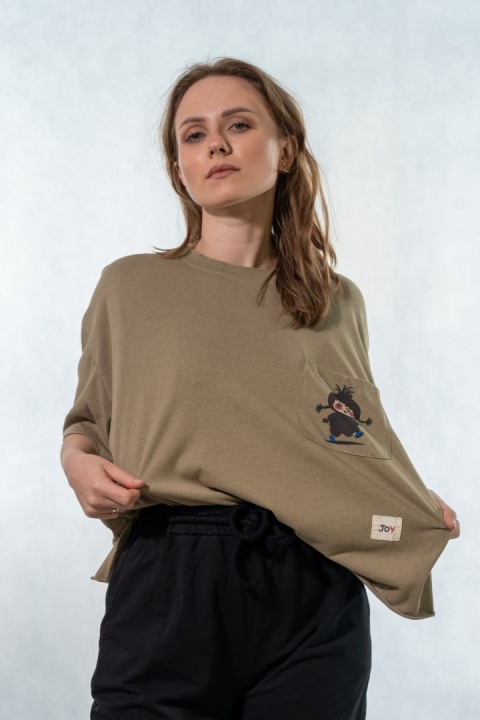 T-shirt oversize „JOY” – Khaki