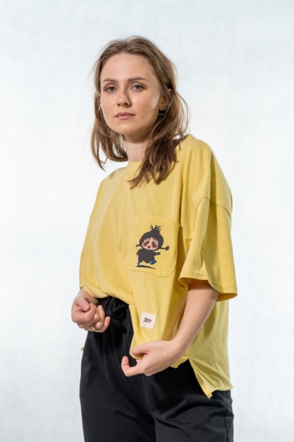T-shirt oversize „JOY" - Żółty