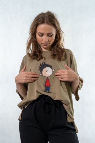 T-shirt oversize „Mental" - Khaki