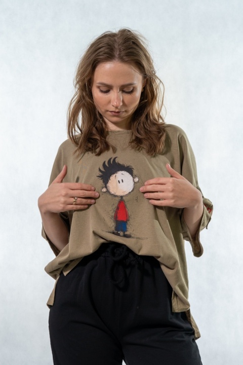 T-shirt oversize „Mental" - Khaki