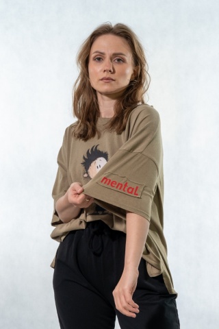 T-shirt oversize „Mental" - Khaki