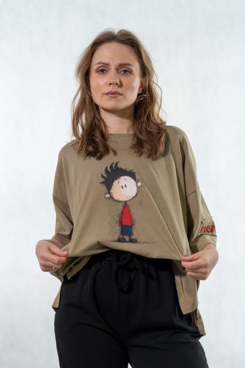 T-shirt oversize „Mental" - Khaki